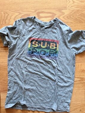 Kids Short Sleeve SUB POP Gray Tee with Rainbow pride Block Graphic